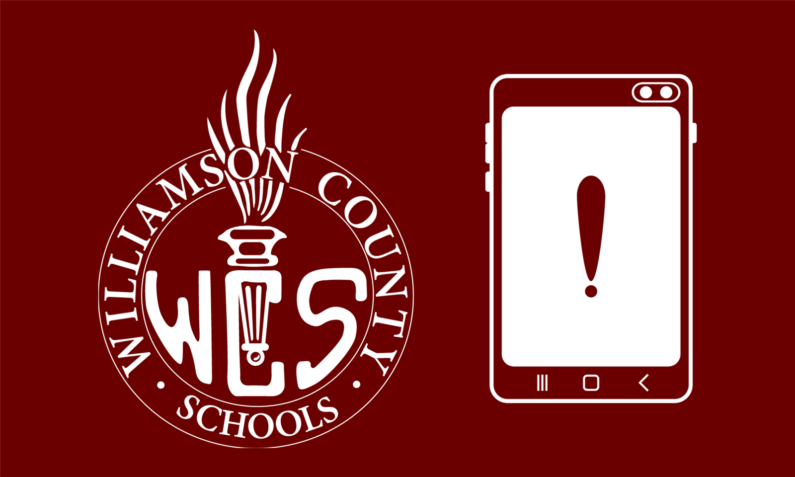 WCS Logo and cellphone with an exclamation mark on it